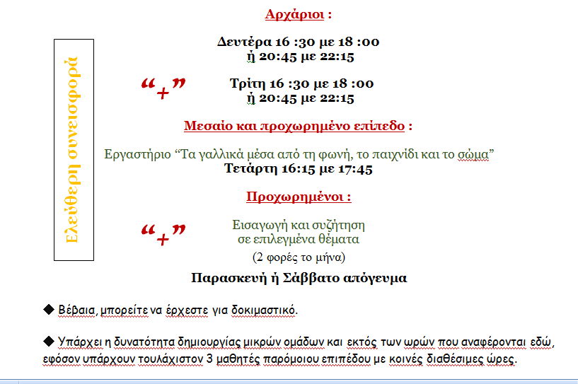 Ωράρια μαθημάτων γαλλικών με λίγα λόγια